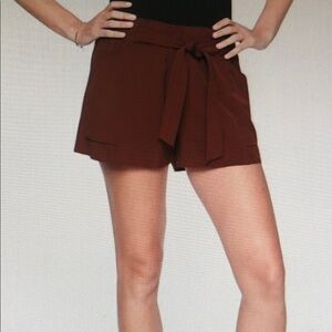 High-Rise Tie-Waist Womens Shorts in Dark Brown